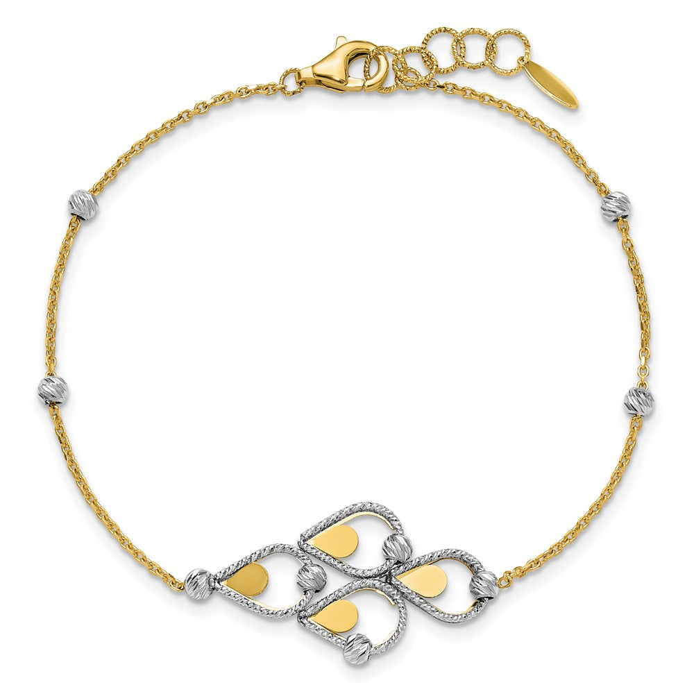 14K Bicolor Tt Poliert / Diamant Schliff Fantasie Armband Mit.5 Zoll Verlängerung.