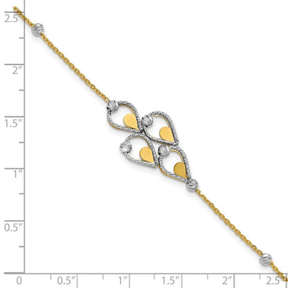 14K Bicolor Tt Poliert / Diamant Schliff Fantasie Armband Mit.5 Zoll Verlängerung.