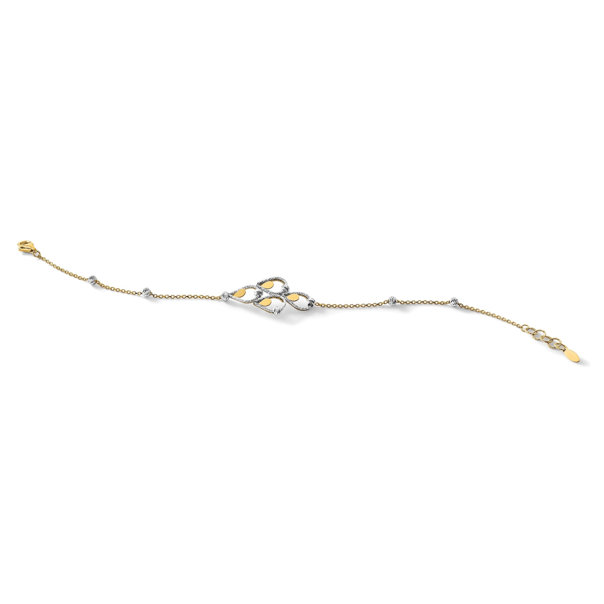 14K Bicolor Tt Poliert / Diamant Schliff Fantasie Armband Mit.5 Zoll Verlängerung.