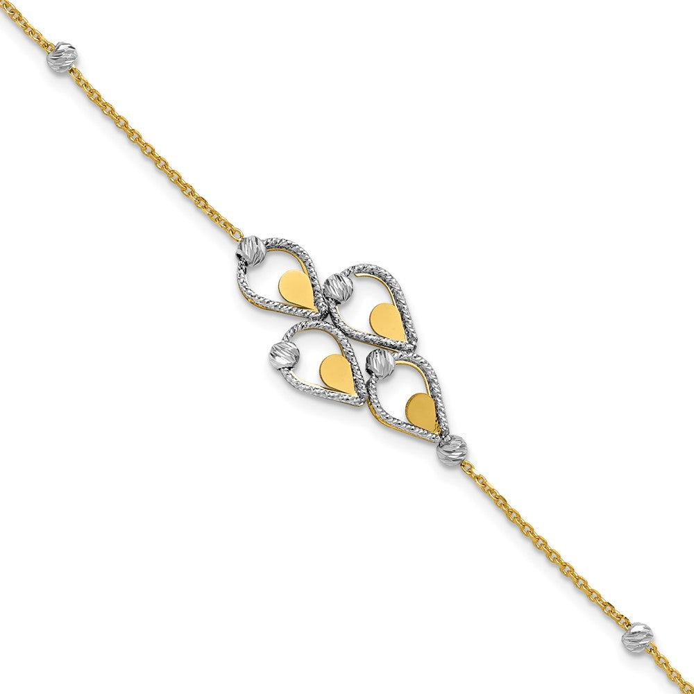 14K Bicolor Tt Poliert / Diamant Schliff Fantasie Armband Mit.5 Zoll Verlängerung.