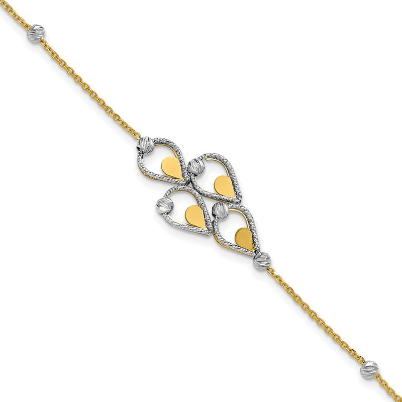 14K Bicolor Tt Poliert / Diamant Schliff Fantasie Armband Mit.5 Zoll Verlängerung.