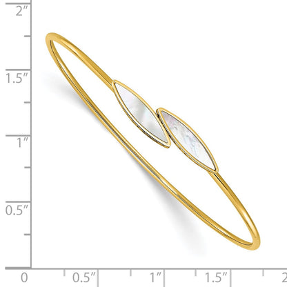 14K Gelbgold Poliert Perlmutt Bypass Flexibel Armreif