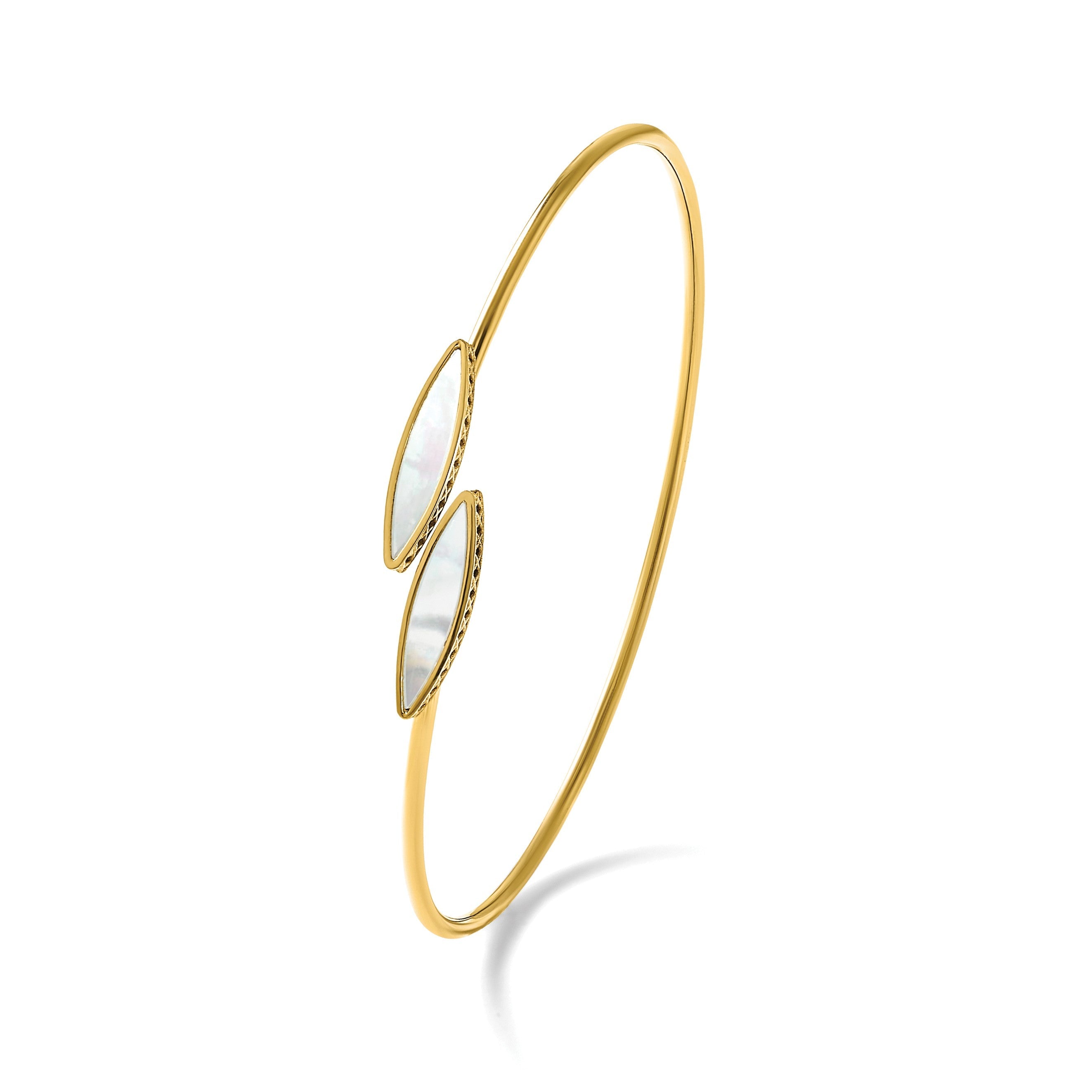 14K Gelbgold Poliert Perlmutt Bypass Flexibel Armreif
