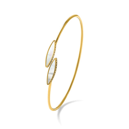 14K Gelbgold Poliert Perlmutt Bypass Flexibel Armreif