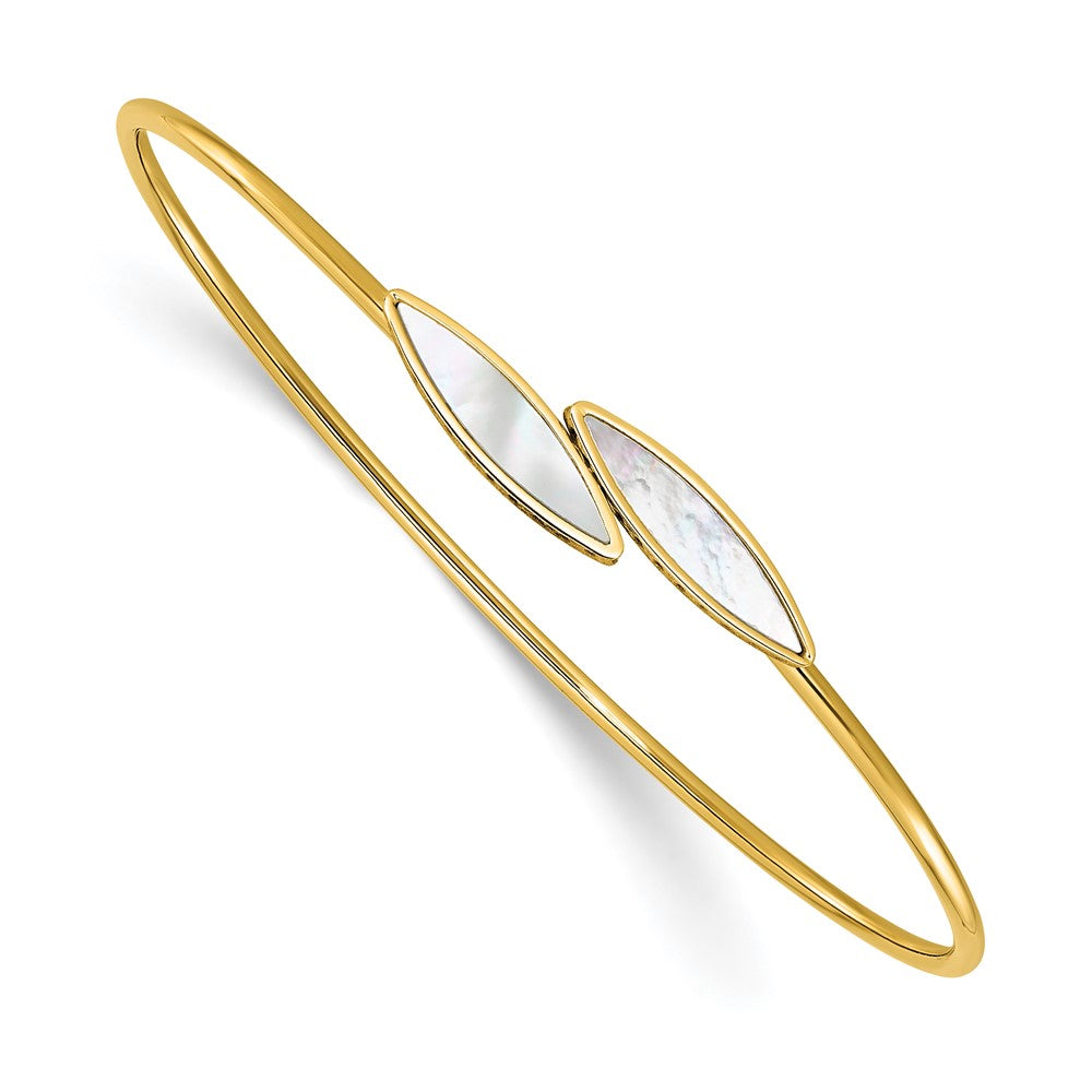 14K Gelbgold Poliert Perlmutt Bypass Flexibel Armreif