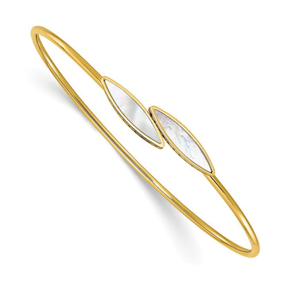 14K Gelbgold Poliert Perlmutt Bypass Flexibel Armreif