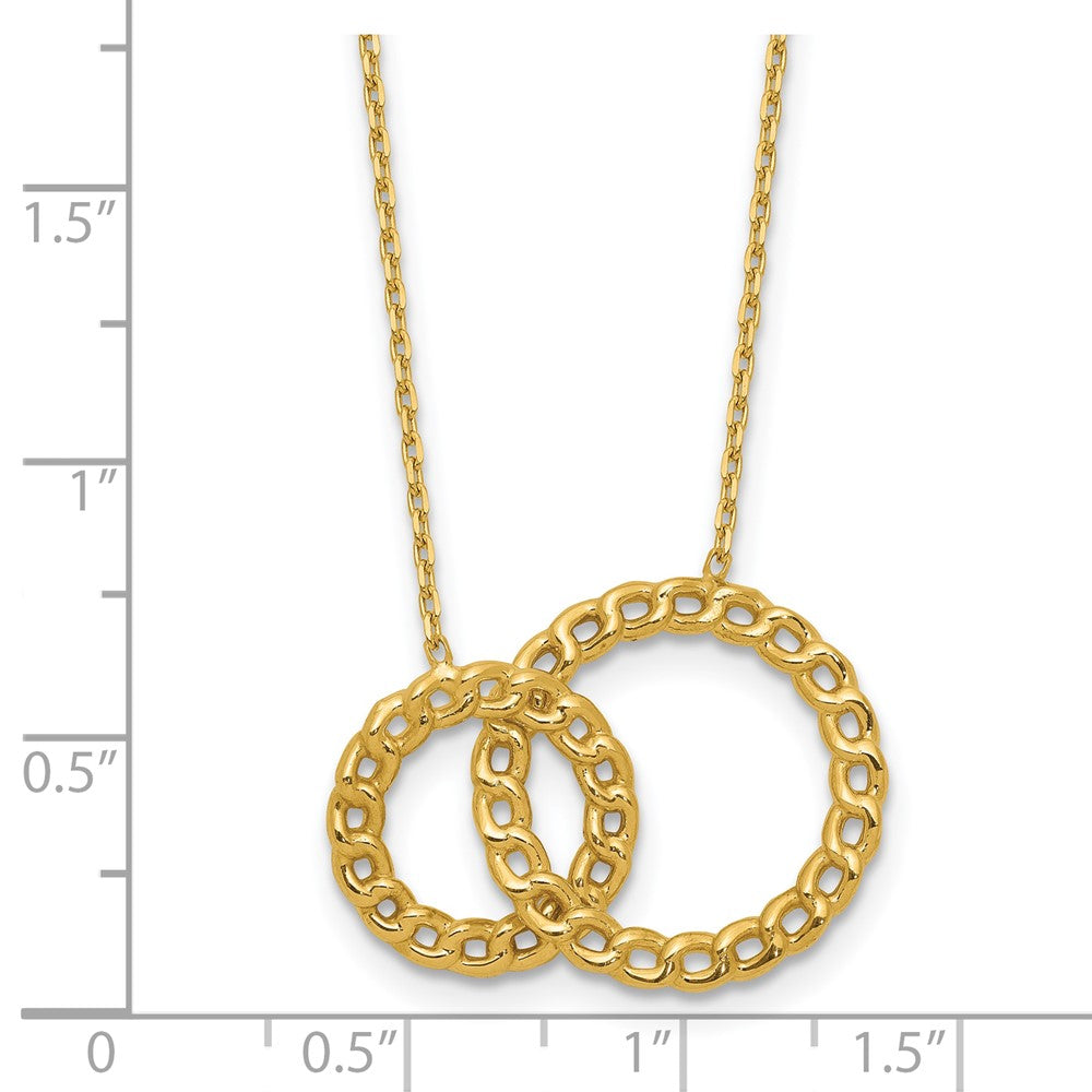 14K Gelbgold Poliert/diamantiert 2 Kreise 2 Zoll Verlängerung. Halskette