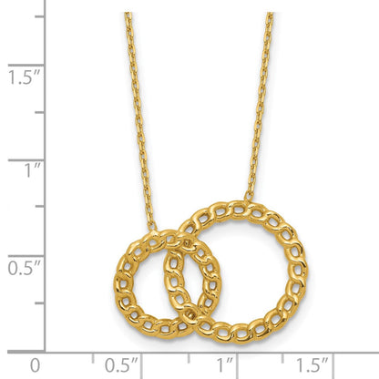 14K Gelbgold Poliert/diamantiert 2 Kreise 2 Zoll Verlängerung. Halskette