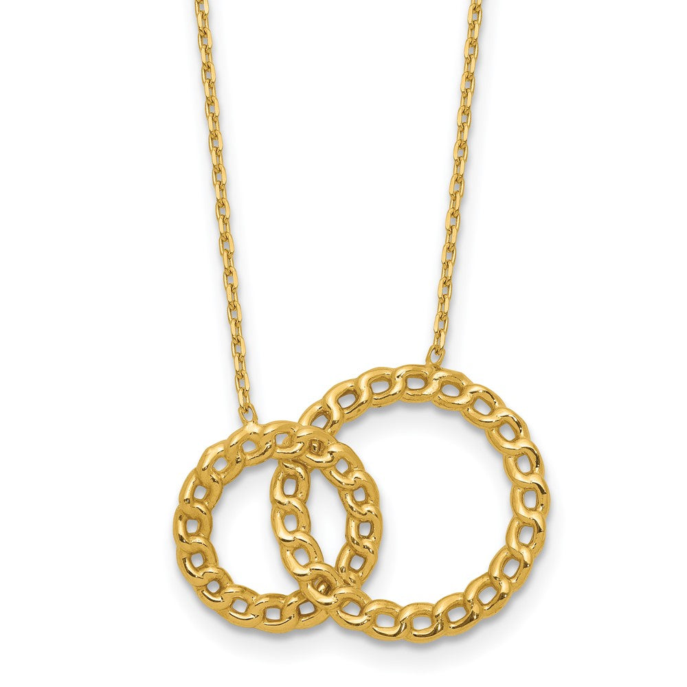 14K Gelbgold Poliert/diamantiert 2 Kreise 2 Zoll Verlängerung. Halskette