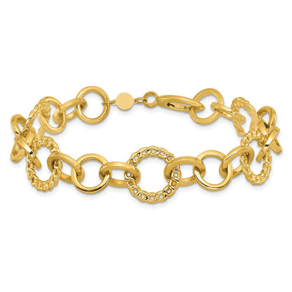 14K Gelbgold Poliert Fantasie Kreis Glieder Armband