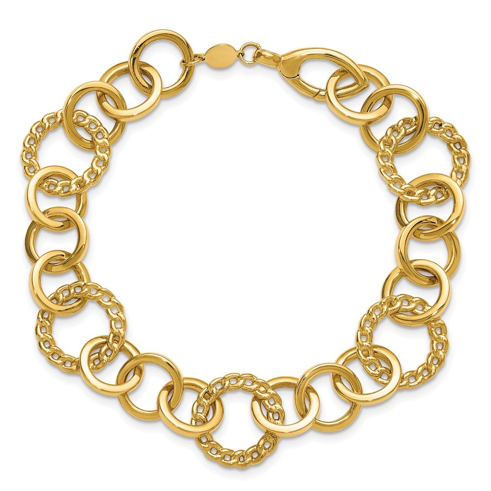 14K Gelbgold Poliert Fantasie Kreis Glieder Armband