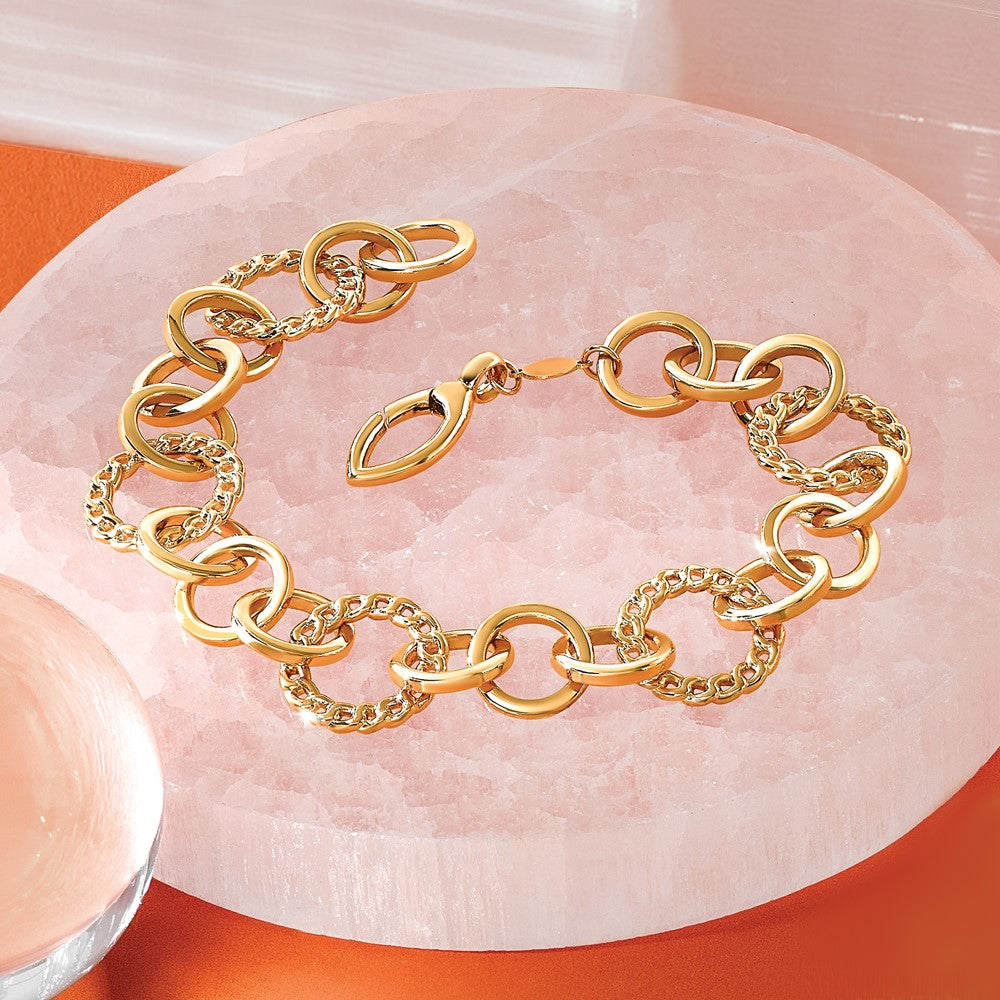 14K Gelbgold Poliert Fantasie Kreis Glieder Armband