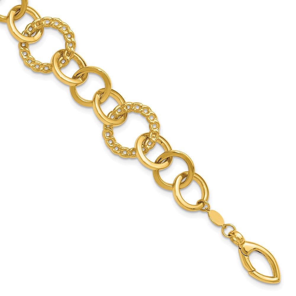 14K Gelbgold Poliert Fantasie Kreis Glieder Armband