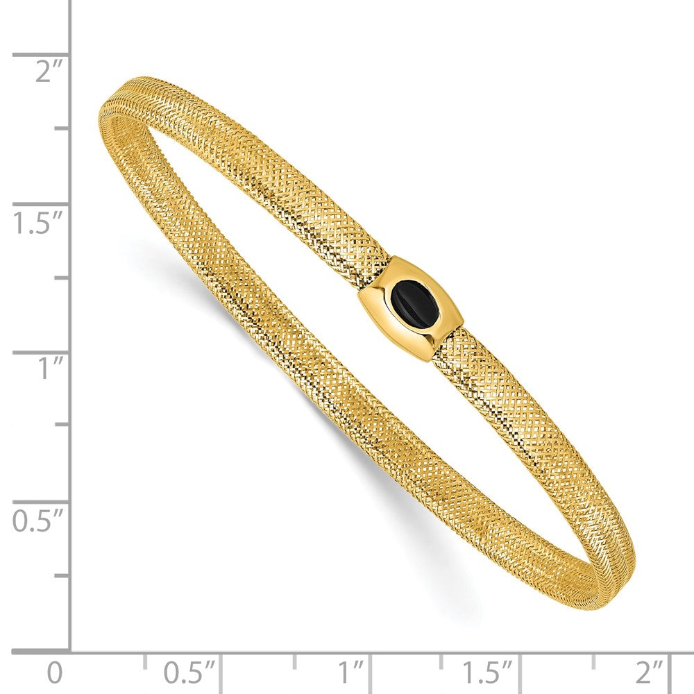 14K Gelbgold Poliert Onyx Netz Schieber auf Dehnbar Armband