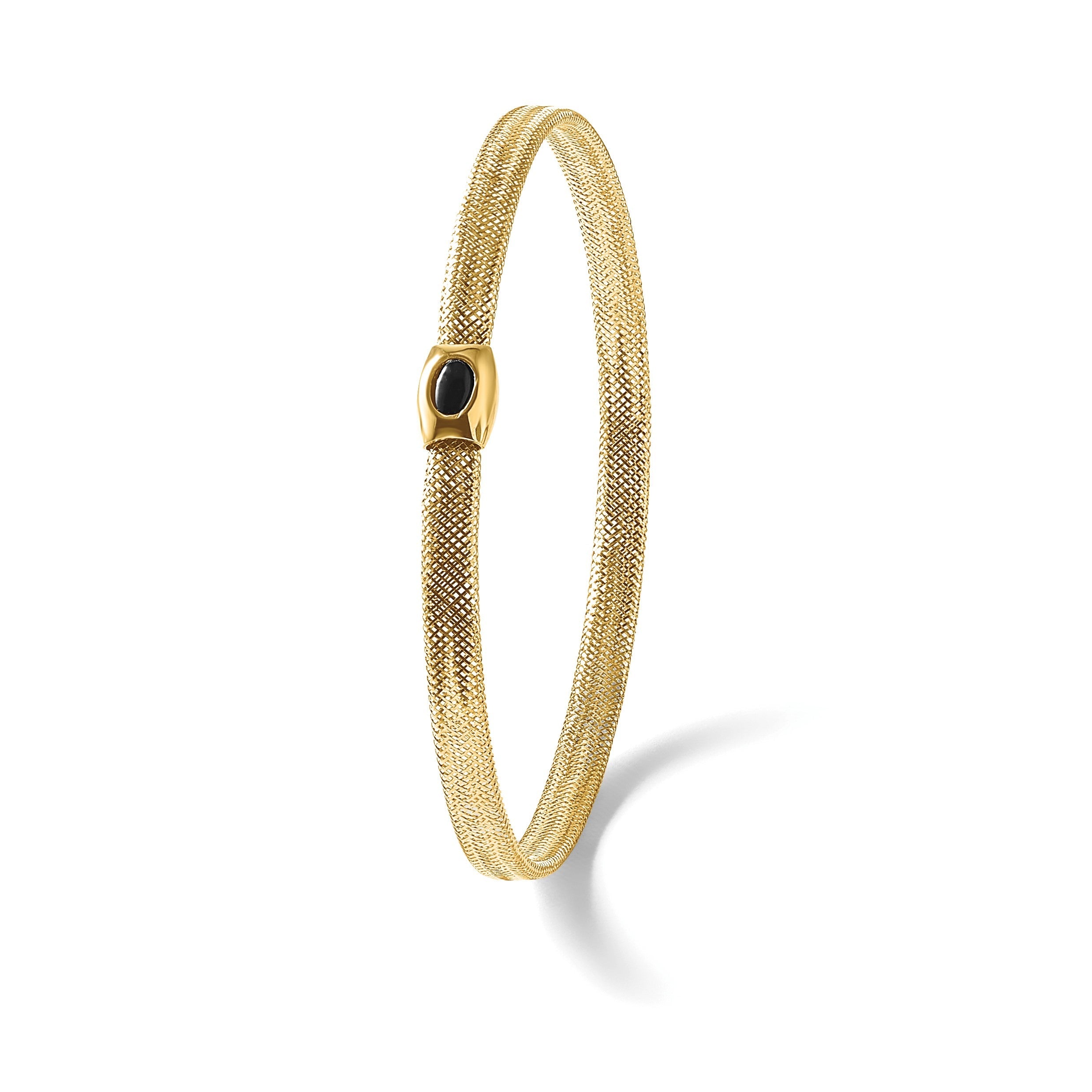 14K Gelbgold Poliert Onyx Netz Schieber auf Dehnbar Armband
