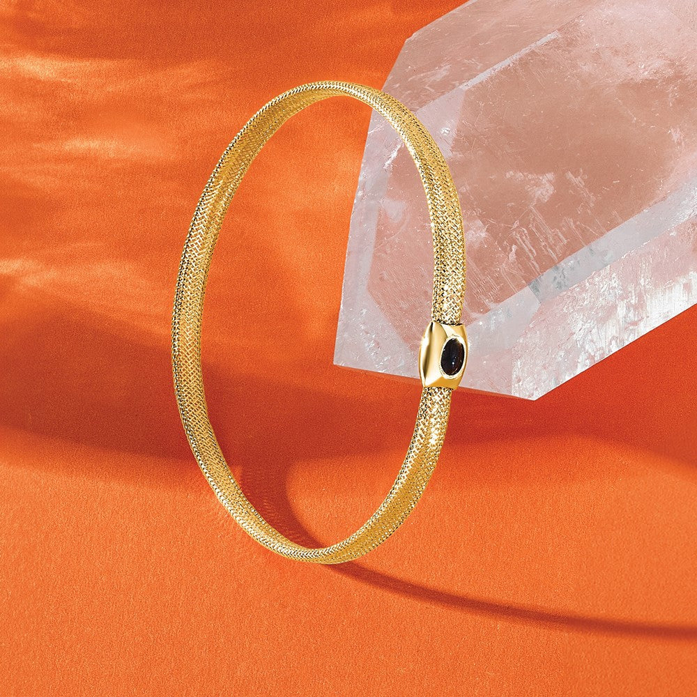 14K Gelbgold Poliert Onyx Netz Schieber auf Dehnbar Armband