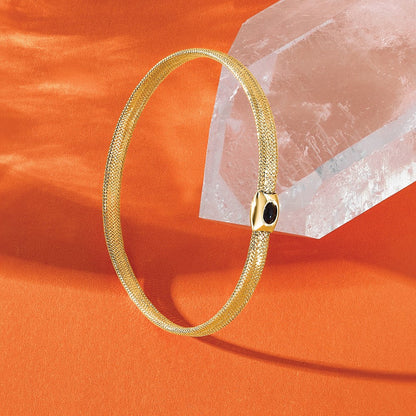 14K Gelbgold Poliert Onyx Netz Schieber auf Dehnbar Armband