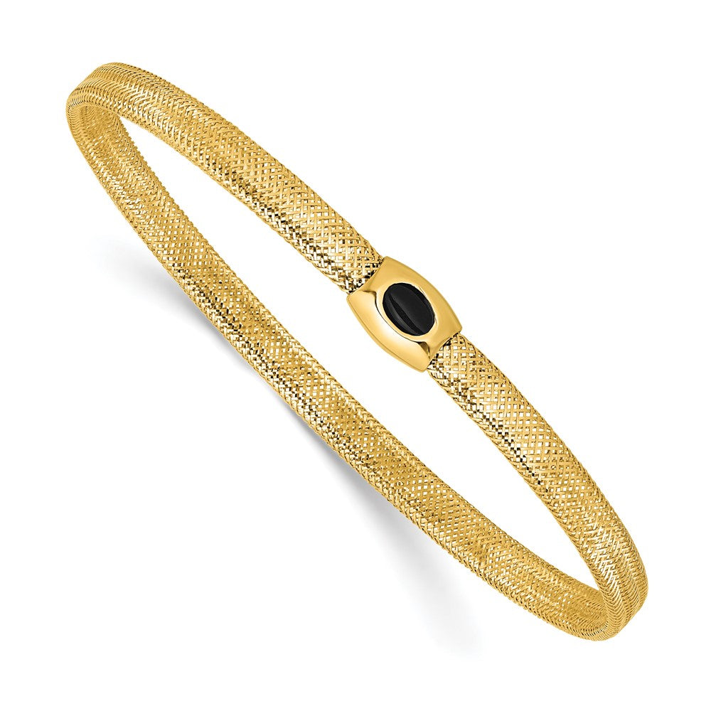 14K Gelbgold Poliert Onyx Netz Schieber auf Dehnbar Armband
