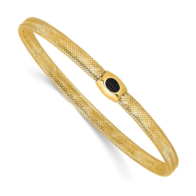 14K Gelbgold Poliert Onyx Netz Schieber auf Dehnbar Armband