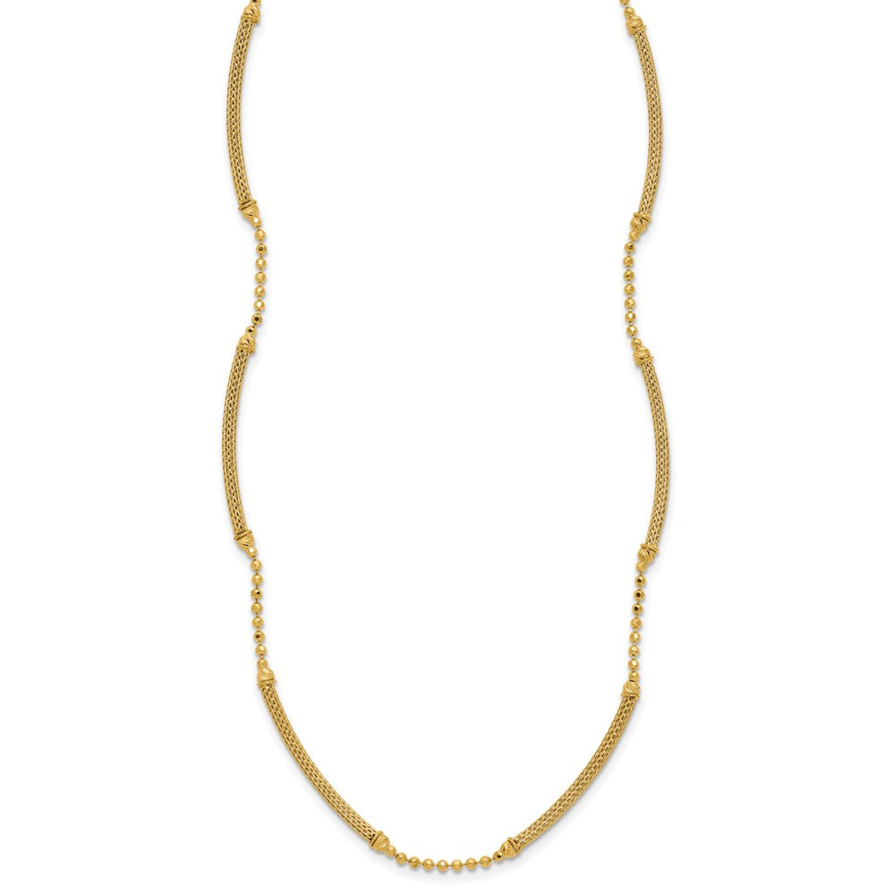 14K Gelbgold Poliert Strukturiert und Diamant Schliff Gekugelt Bars Halskette