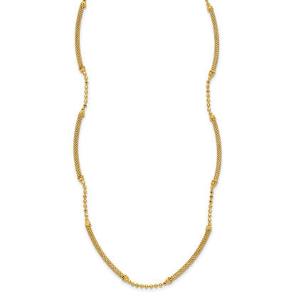 14K Gelbgold Poliert Strukturiert und Diamant Schliff Gekugelt Bars Halskette