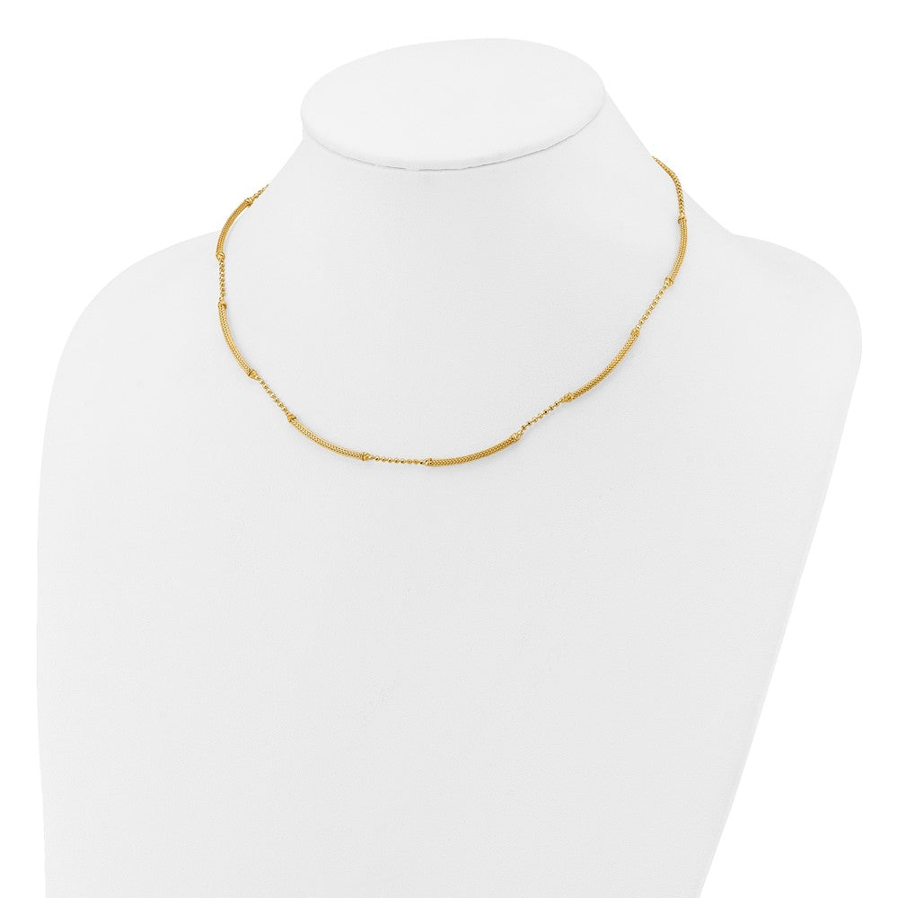 14K Gelbgold Poliert Strukturiert und Diamant Schliff Gekugelt Bars Halskette