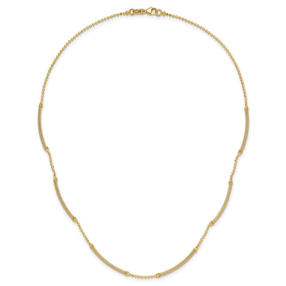 14K Gelbgold Poliert Strukturiert und Diamant Schliff Gekugelt Bars Halskette