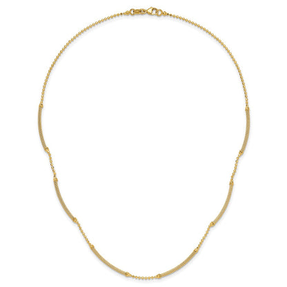14K Gelbgold Poliert Strukturiert und Diamant Schliff Gekugelt Bars Halskette