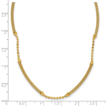 14K Gelbgold Poliert Strukturiert und Diamant Schliff Gekugelt Bars Halskette