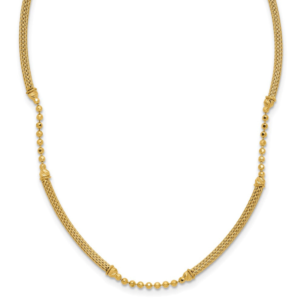 14K Gelbgold Poliert Strukturiert und Diamant Schliff Gekugelt Bars Halskette