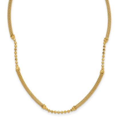 14K Gelbgold Poliert Strukturiert und Diamant Schliff Gekugelt Bars Halskette