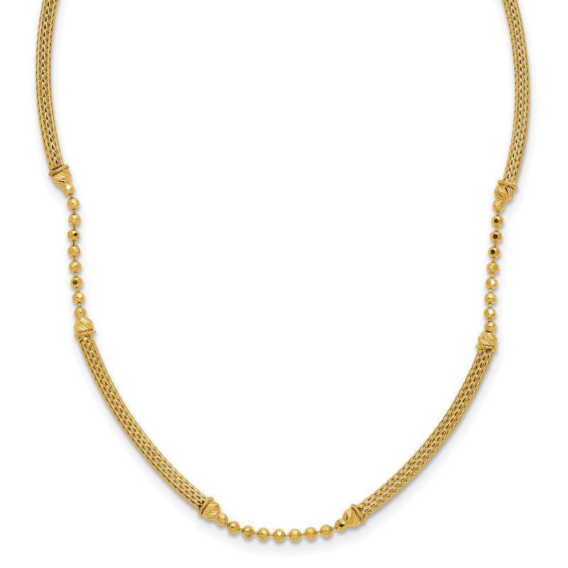 14K Gelbgold Poliert Strukturiert und Diamant Schliff Gekugelt Bars Halskette