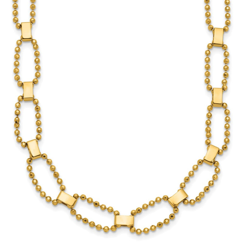 14K Gelbgold Poliert / Diamant Schliff Fantasie Gekugelt Glieder mit 2 Zoll Verlängerung. Halskette