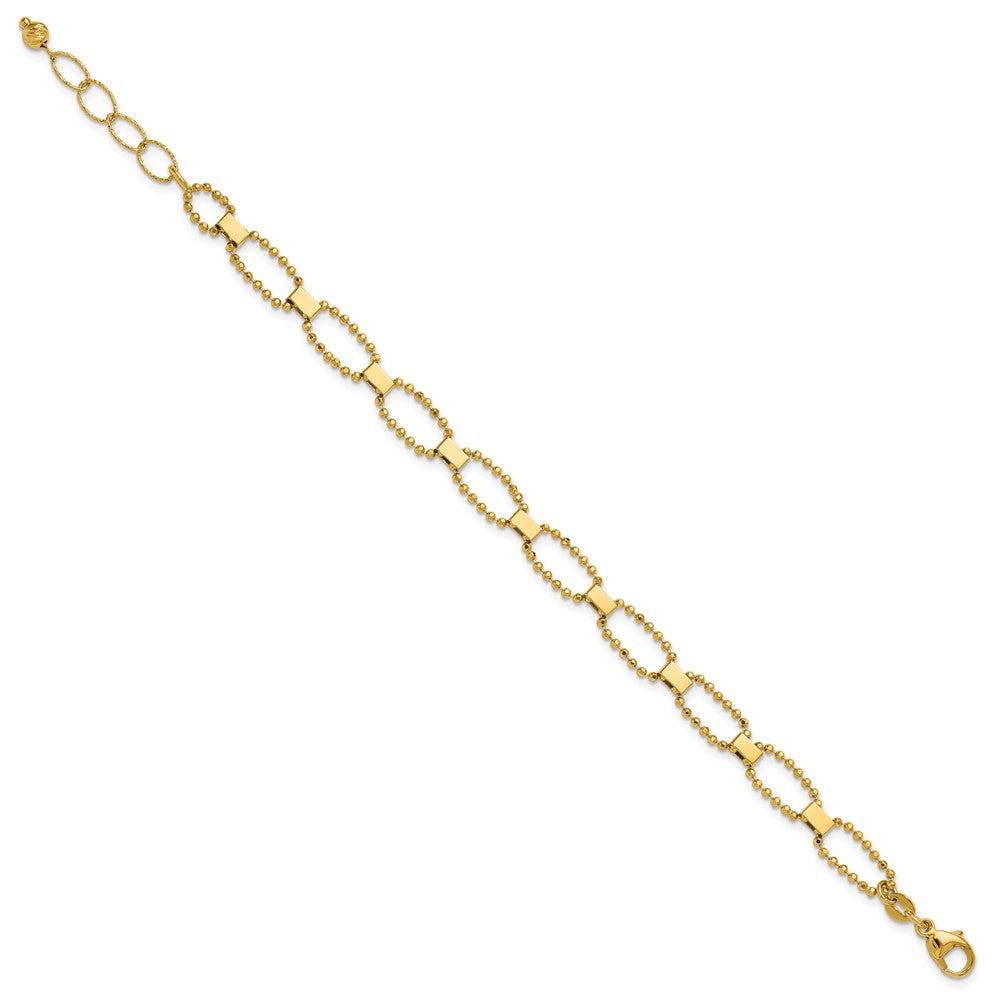 14K Gelbgold Poliert / Diamant Schliff Fantasie Gekugelt Glieder mit 1 Zoll Verlängerung. Armband