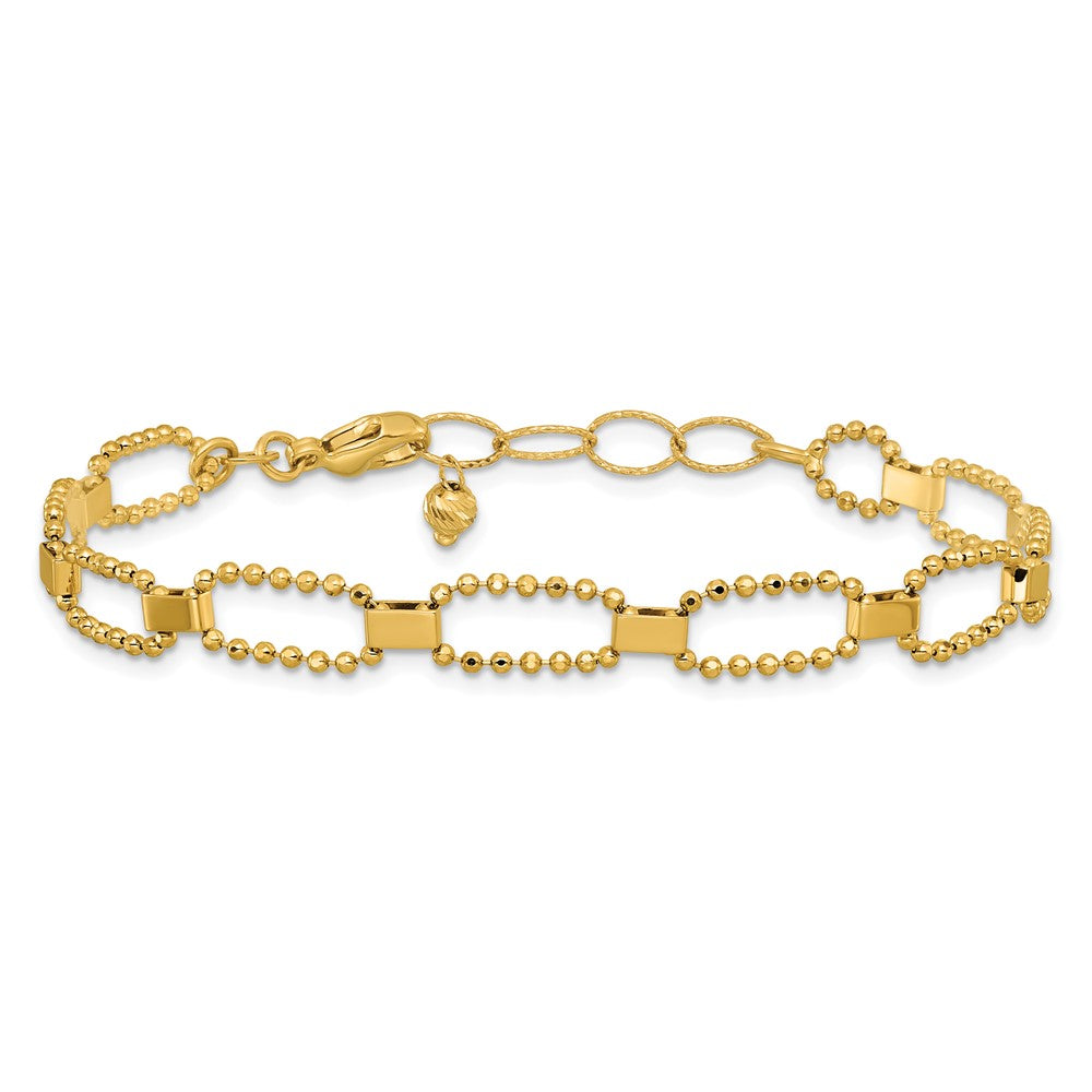 14K Gelbgold Poliert / Diamant Schliff Fantasie Gekugelt Glieder mit 1 Zoll Verlängerung. Armband