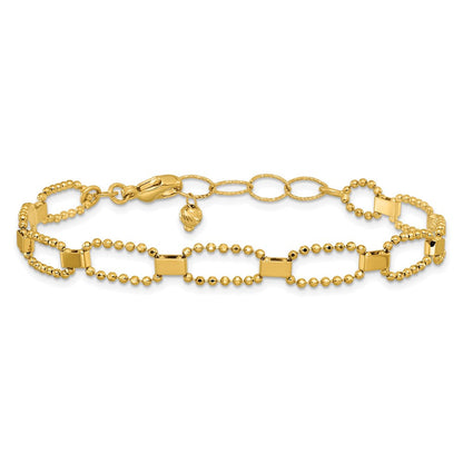 14K Gelbgold Poliert / Diamant Schliff Fantasie Gekugelt Glieder mit 1 Zoll Verlängerung. Armband