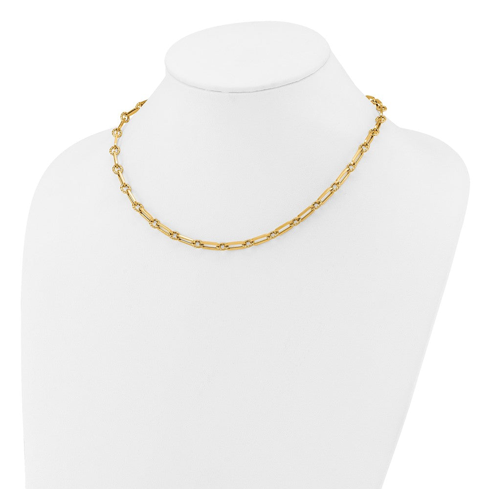 14K Gelbgold Poliert und Gedreht Fantasieglieder Knebel Halskette