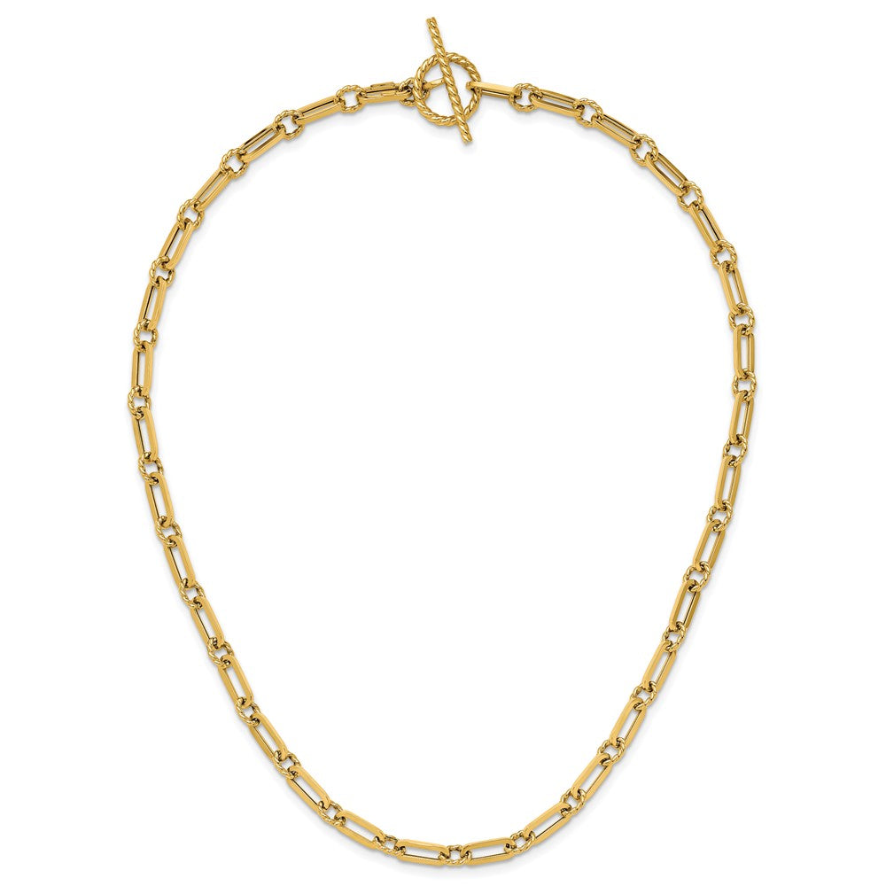 14K Gelbgold Poliert und Gedreht Fantasieglieder Knebel Halskette