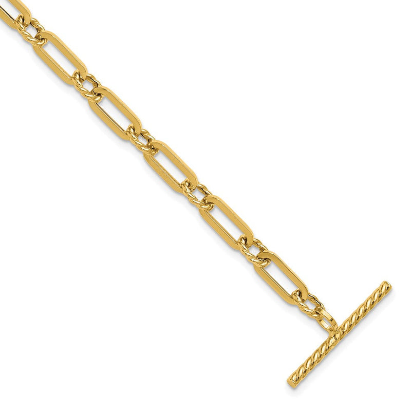14K Gelbgold Poliert und Gedreht Fantasieglieder Knebel Armband