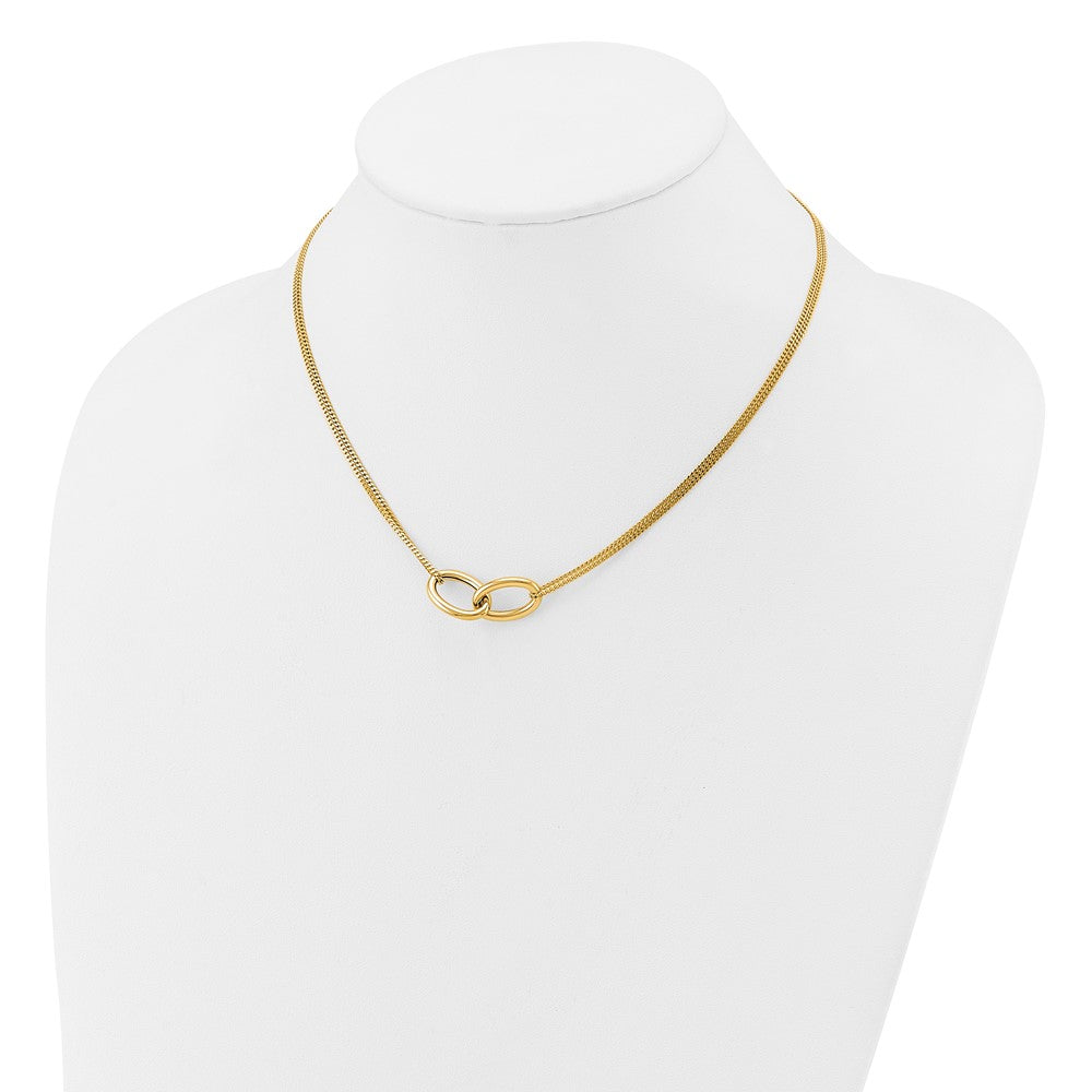 14K Gelbgold Poliert Intertwined Ovals 2 Strang 1 Zoll Verlängerung. Halskette