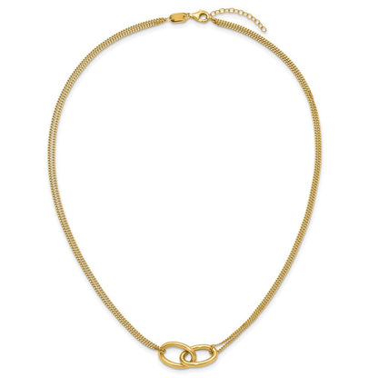 14K Gelbgold Poliert Intertwined Ovals 2 Strang 1 Zoll Verlängerung. Halskette