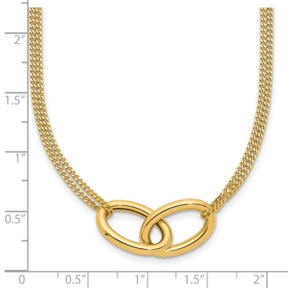 14K Gelbgold Poliert Intertwined Ovals 2 Strang 1 Zoll Verlängerung. Halskette