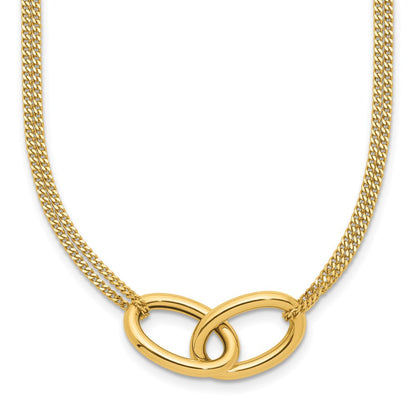 14K Gelbgold Poliert Intertwined Ovals 2 Strang 1 Zoll Verlängerung. Halskette