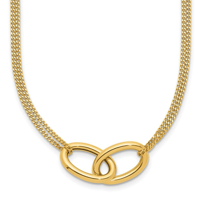 14K Gelbgold Poliert Intertwined Ovals 2 Strang 1 Zoll Verlängerung. Halskette