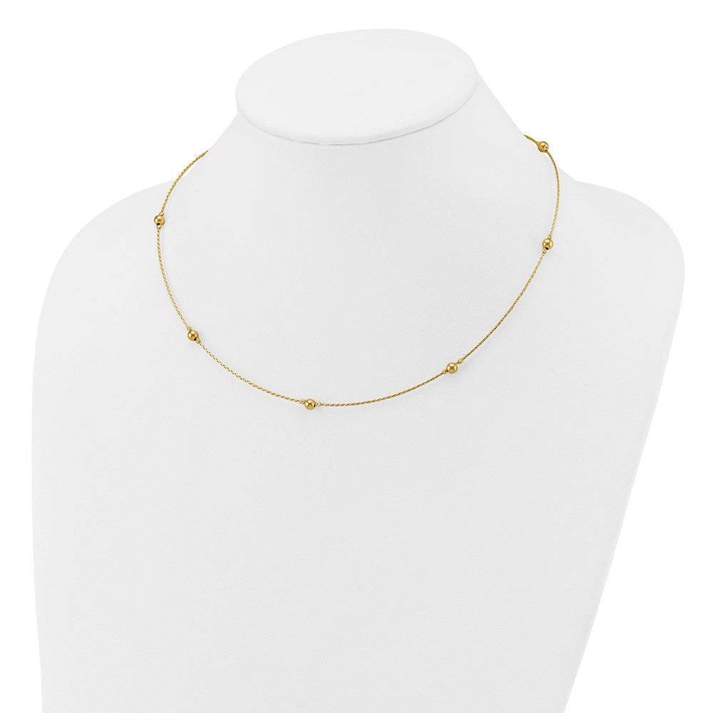 14K Gelbgold Poliert/textured/dia Schliff Perlen mit 2 Zoll Verlängerung. Halskette