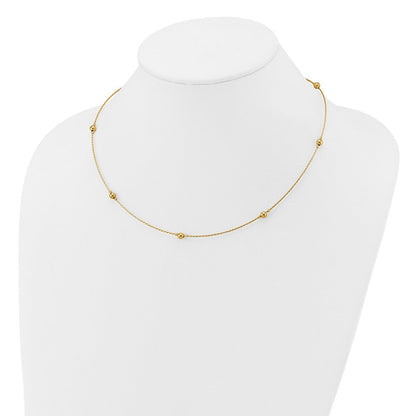 14K Gelbgold Poliert/textured/dia Schliff Perlen mit 2 Zoll Verlängerung. Halskette