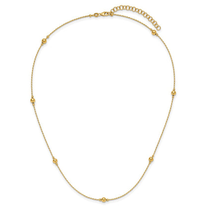 14K Gelbgold Poliert/textured/dia Schliff Perlen mit 2 Zoll Verlängerung. Halskette