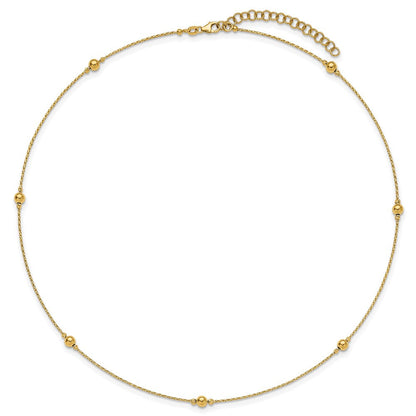 14K Gelbgold Poliert/textured/dia Schliff Perlen mit 2 Zoll Verlängerung. Halskette