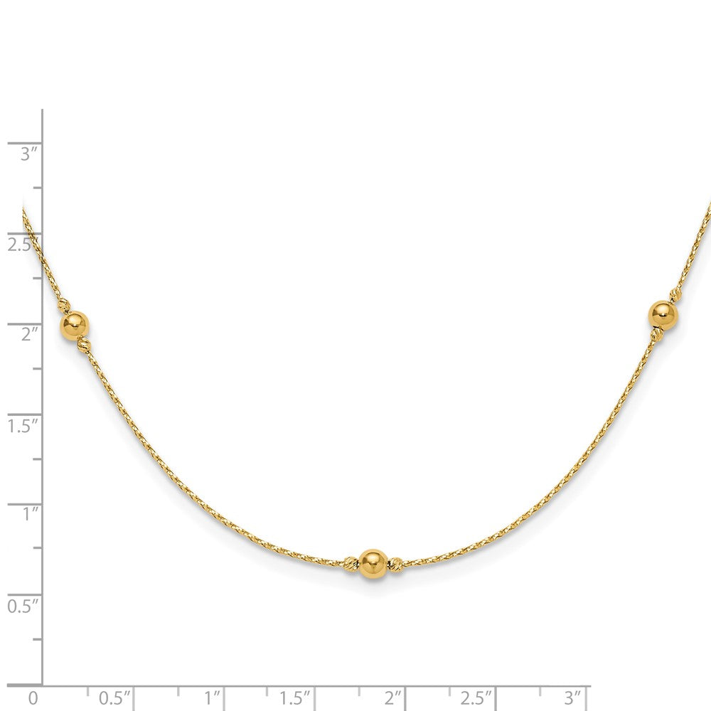 14K Gelbgold Poliert/textured/dia Schliff Perlen mit 2 Zoll Verlängerung. Halskette