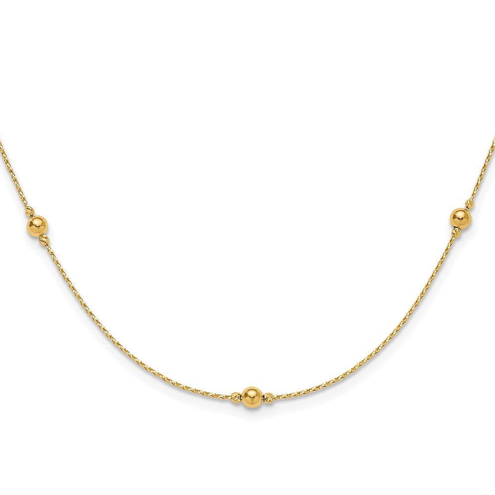 14K Gelbgold Poliert/textured/dia Schliff Perlen mit 2 Zoll Verlängerung. Halskette